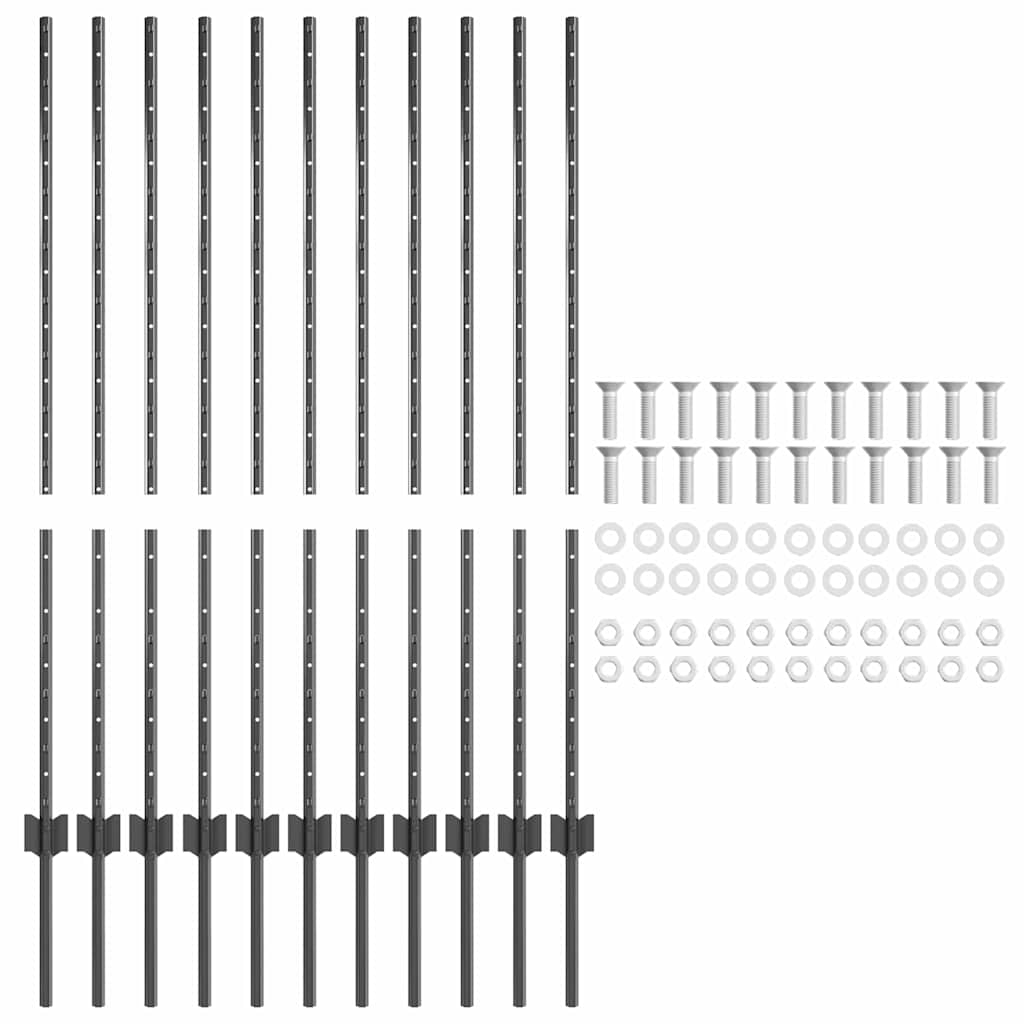 Stup za ogradu 11 pcs Siva 120 cm Čelik
