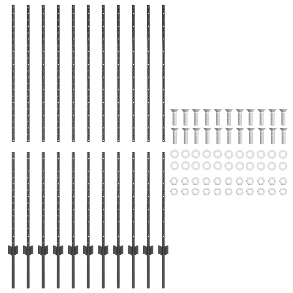 Stup za ogradu 11 pcs Siva 150 cm Čelik