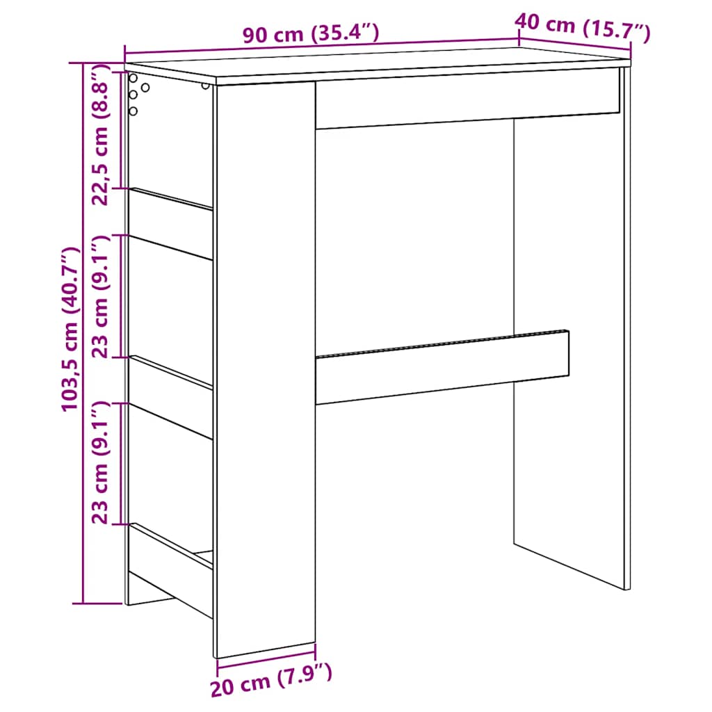 Barski stol s policama Crni hrast 90x40x103,5 cm Konstruirano drvo