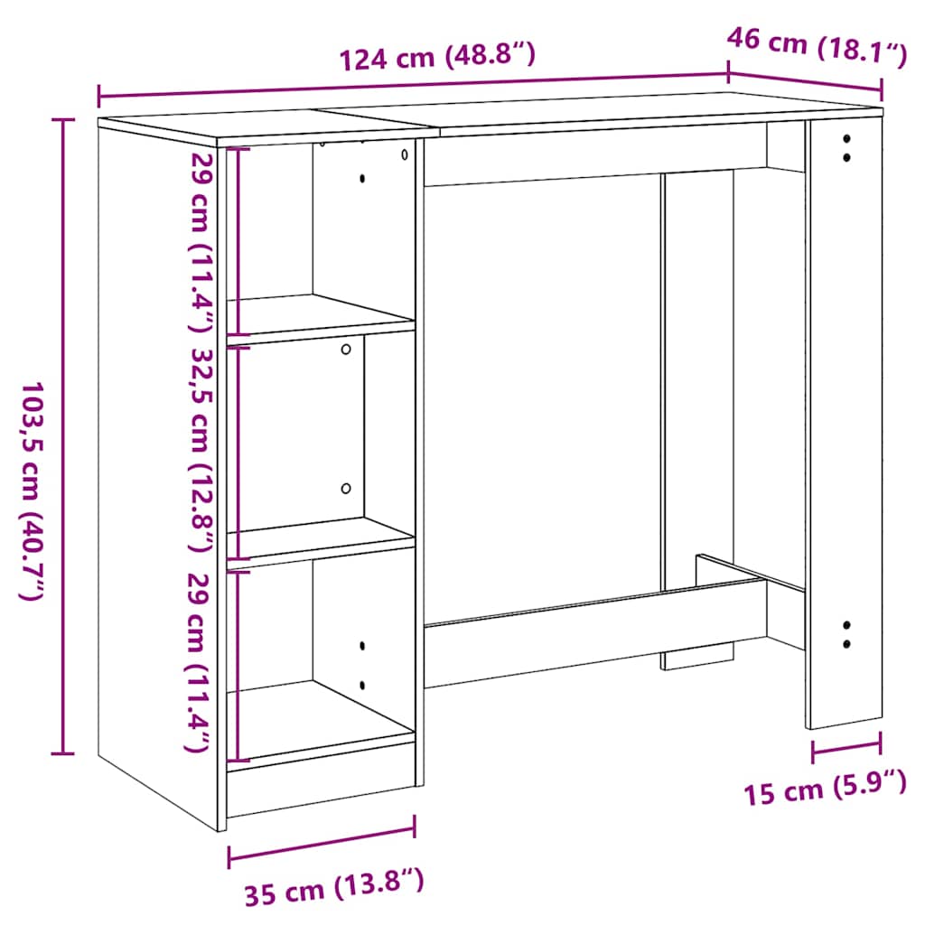 Stol za bar Crni hrast 124 x 46 x 103.5 cm Konstruirano drvo
