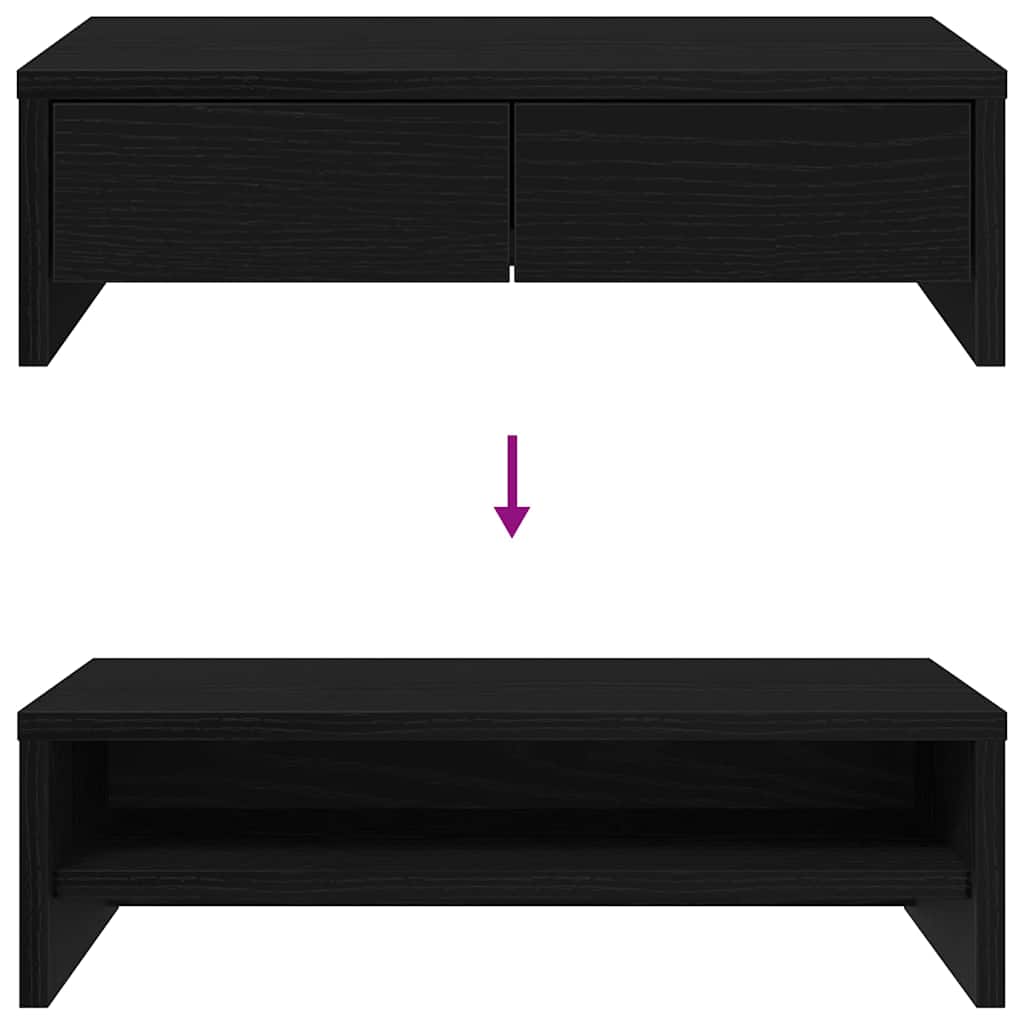 Stalak za monitor s ladicama Crni hrast 50x27x15 cm Konstruirano drvo