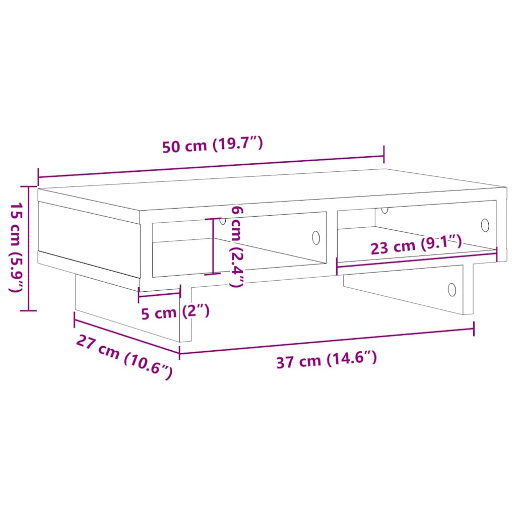 Stalak za monitor Crni hrast 50x27x15 cm Konstruirano drvo