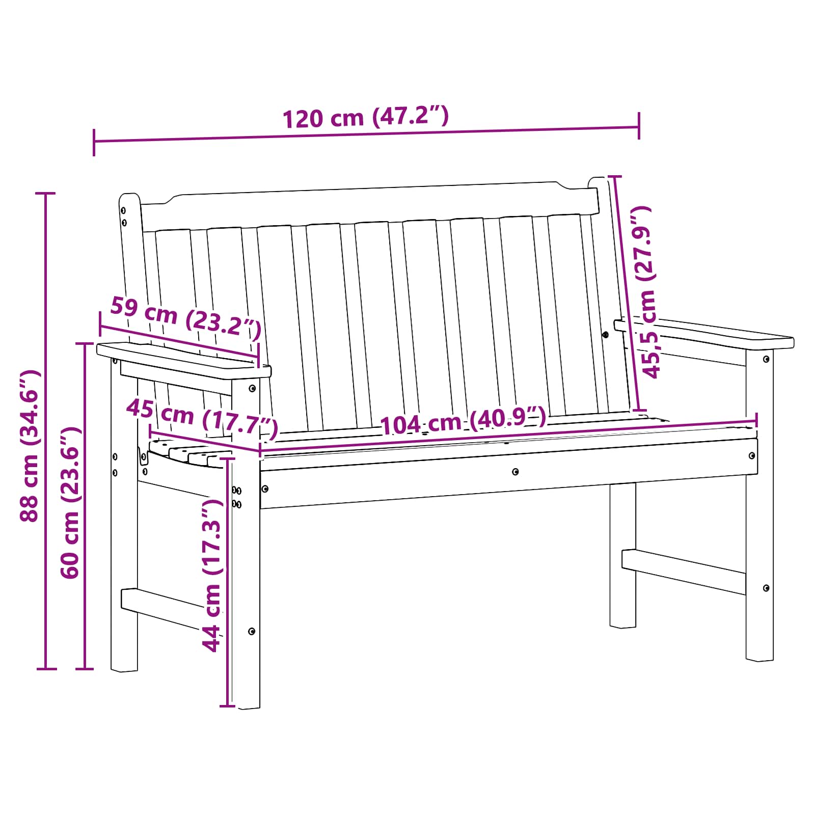 Vrtna klupa Bijelo 120 x 59 x 88 cm HDPE