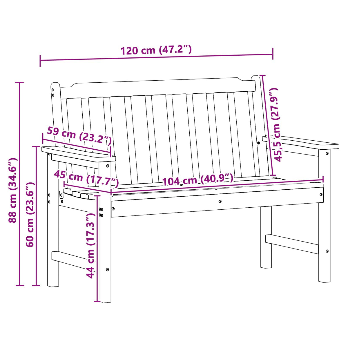 Vrtna klupa Crna 120 x 59 x 88 cm HDPE