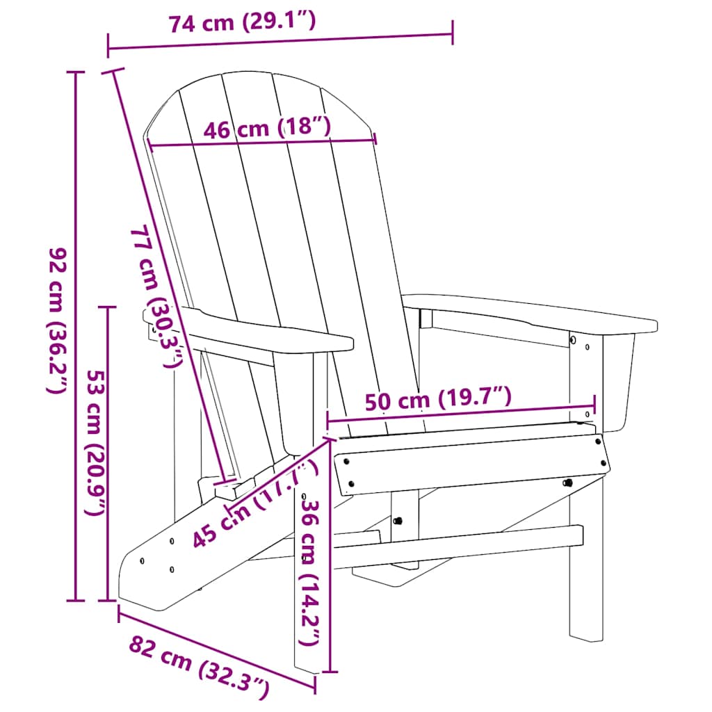 Adirondack stolica Bijelo 82 x 74 x 92 cm HDPE