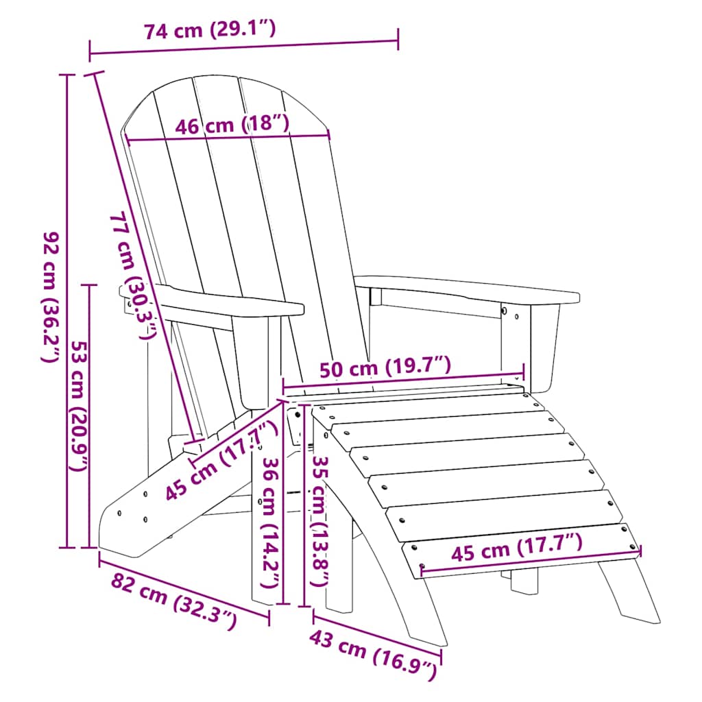 Adirondack stolica Svijetlo siva 82 x 74 x 92 cm HDPE