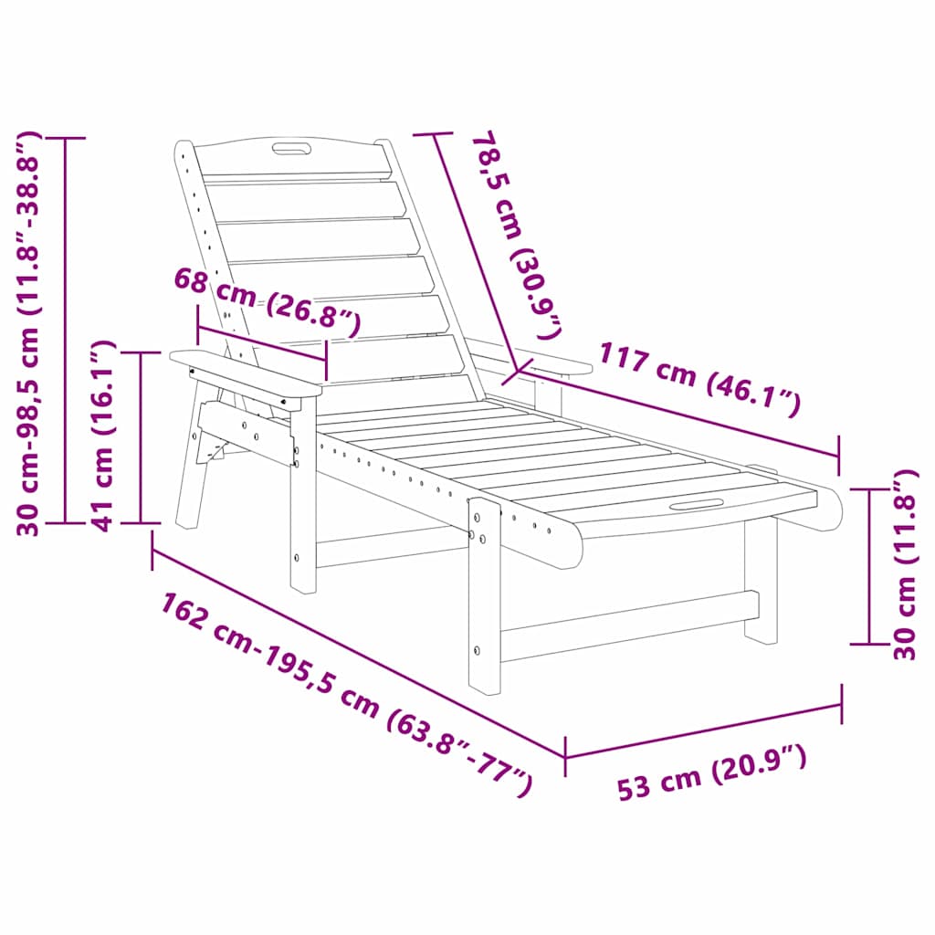 Ležaljka Crna 195,5 x 53 x 98,5 cm HDPE