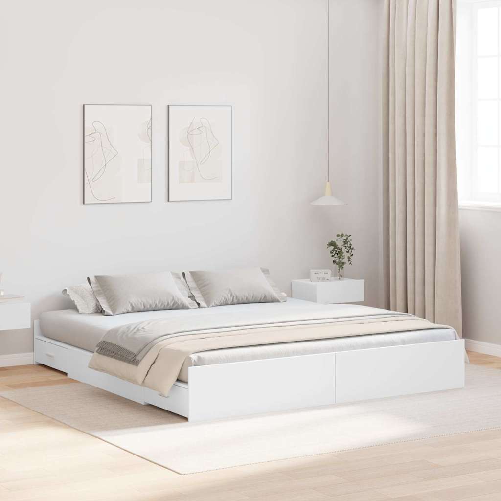 Krevet s ladicama Bijelo 200 x 200 cm Konstruirano drvo