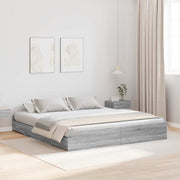 Krevet s ladicama Siva Sonoma 200 x 200 cm Konstruirano drvo