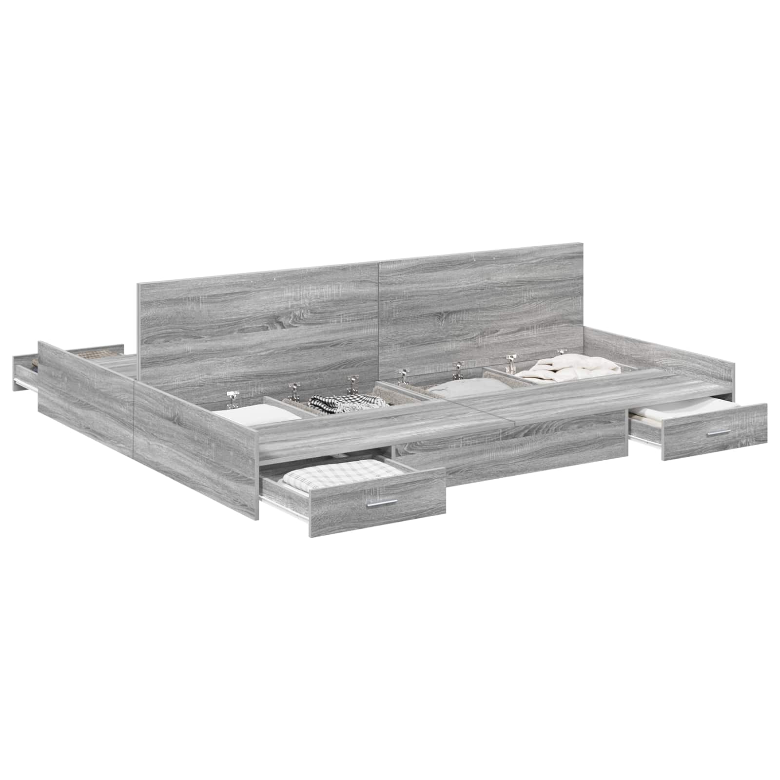 Krevet s ladicama Siva Sonoma 200 x 200 cm Konstruirano drvo