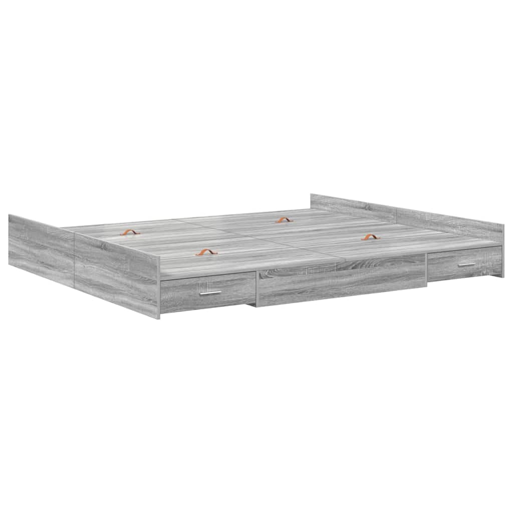 Krevet s ladicama Siva Sonoma 200 x 200 cm Konstruirano drvo