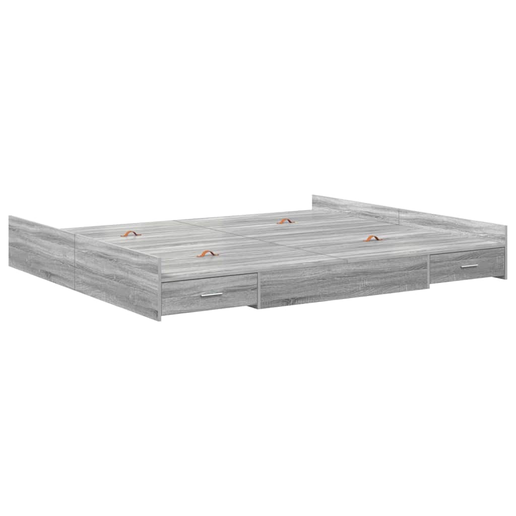 Krevet s ladicama Siva Sonoma 200 x 200 cm Konstruirano drvo
