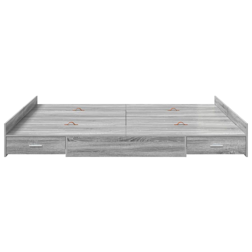 Krevet s ladicama Siva Sonoma 200 x 200 cm Konstruirano drvo