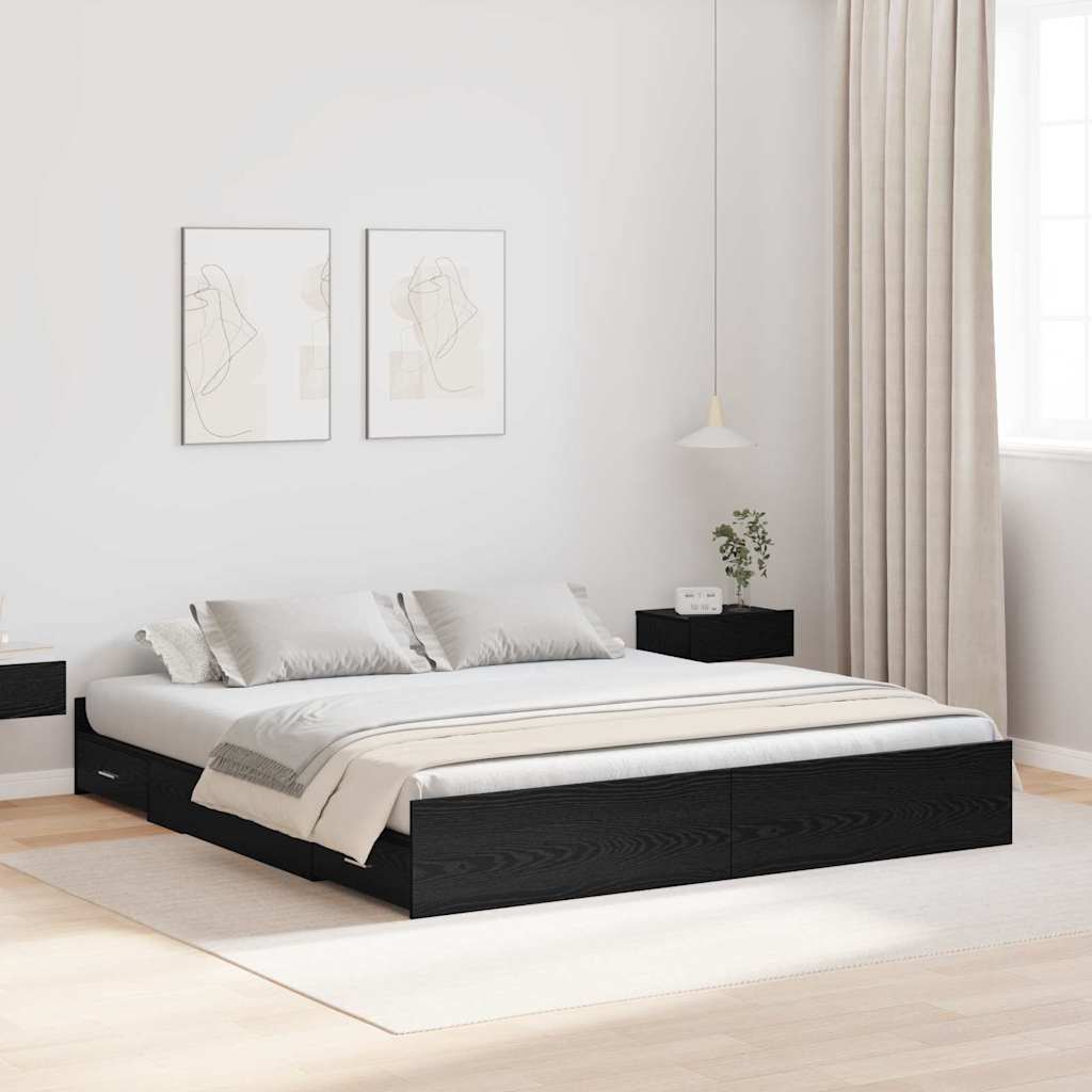 Krevet s ladicama Crni hrast 180 x 200 cm Konstruirano drvo