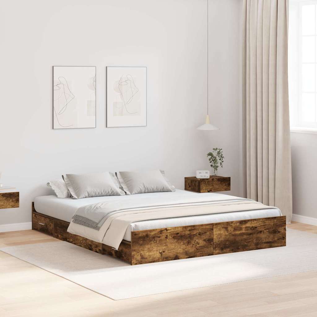 Krevet s ladicama Dimljeni hrast 160 x 200 cm Konstruirano drvo