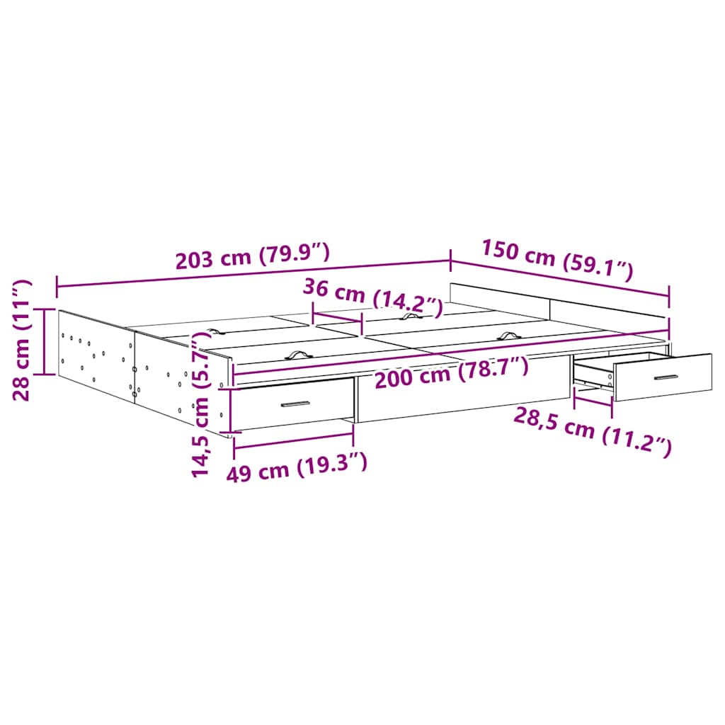 Krevet s ladicama Bijelo 150 x 200 cm Konstruirano drvo