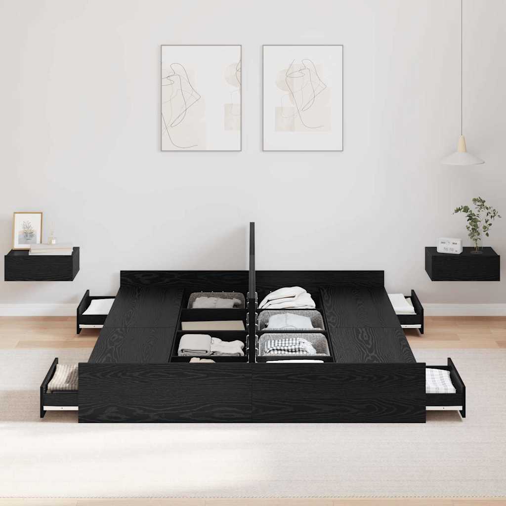 Krevet s ladicama Crni hrast 140 x 200 cm Konstruirano drvo