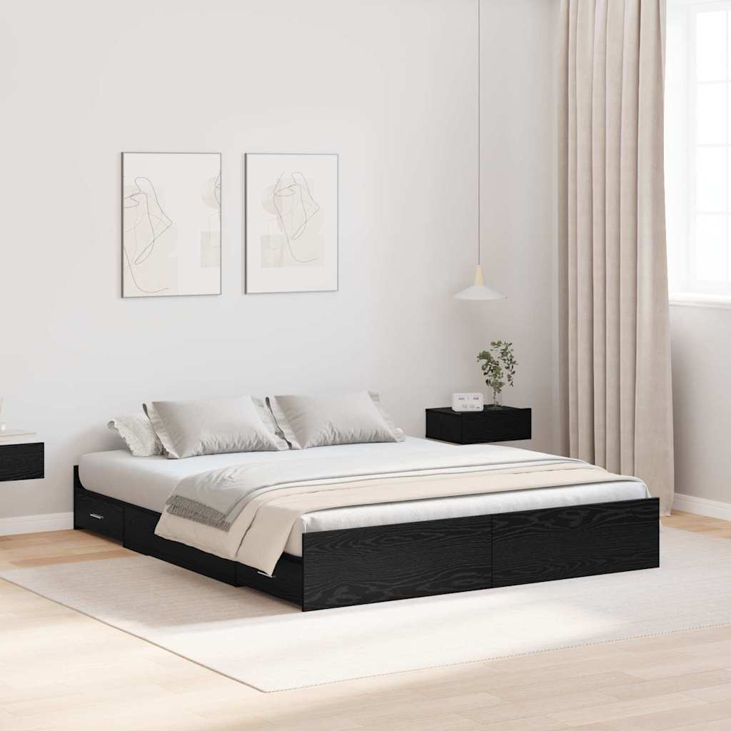 Krevet s ladicama Crni hrast 140 x 190 cm Konstruirano drvo