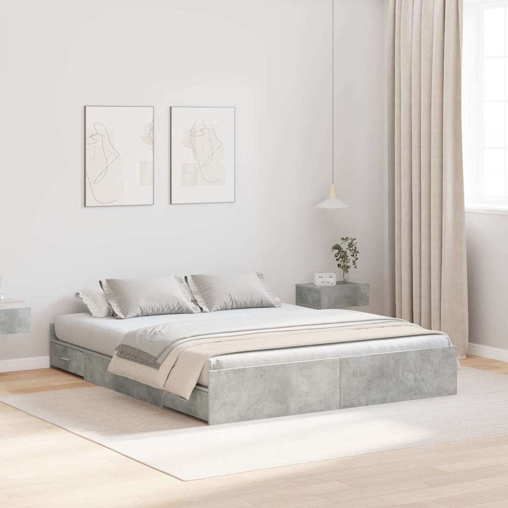 Krevet s ladicama Betonski sivi 140 x 190 cm Konstruirano drvo