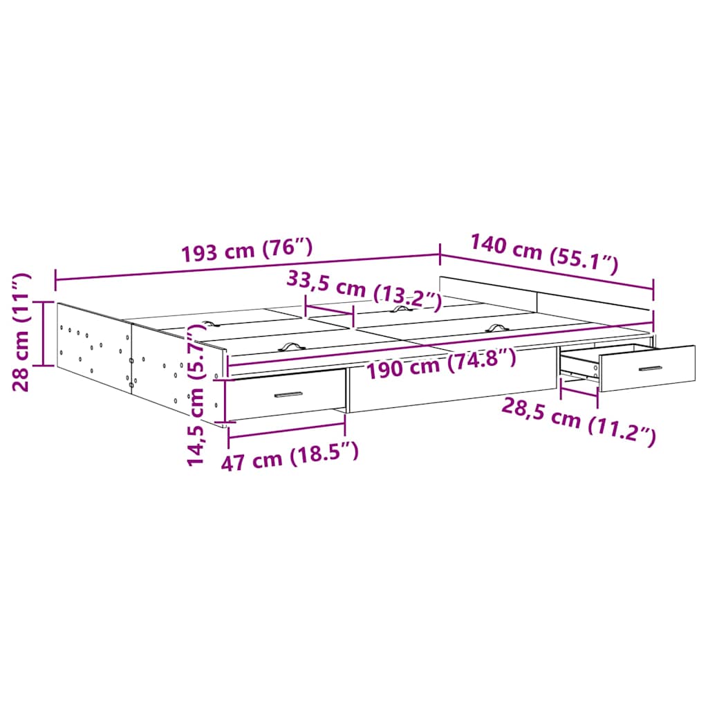 Krevet s ladicama Staro drvo 140 x 190 cm Konstruirano drvo