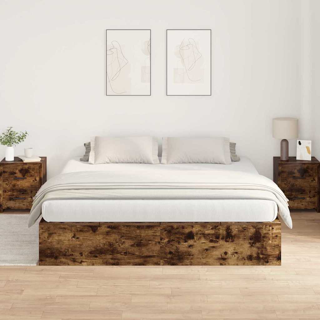Krevet s ladicama Dimljeni hrast 200 x 200 cm Konstruirano drvo