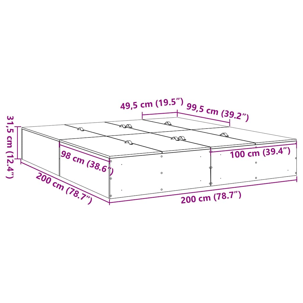 Krevet s ladicama Dimljeni hrast 200 x 200 cm Konstruirano drvo