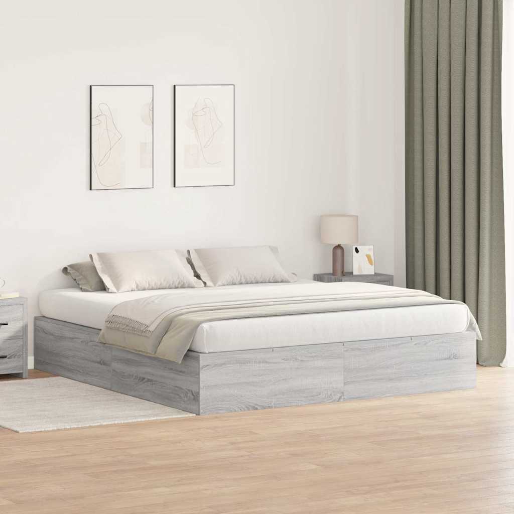 Krevet s ladicama Siva Sonoma 200 x 200 cm Konstruirano drvo
