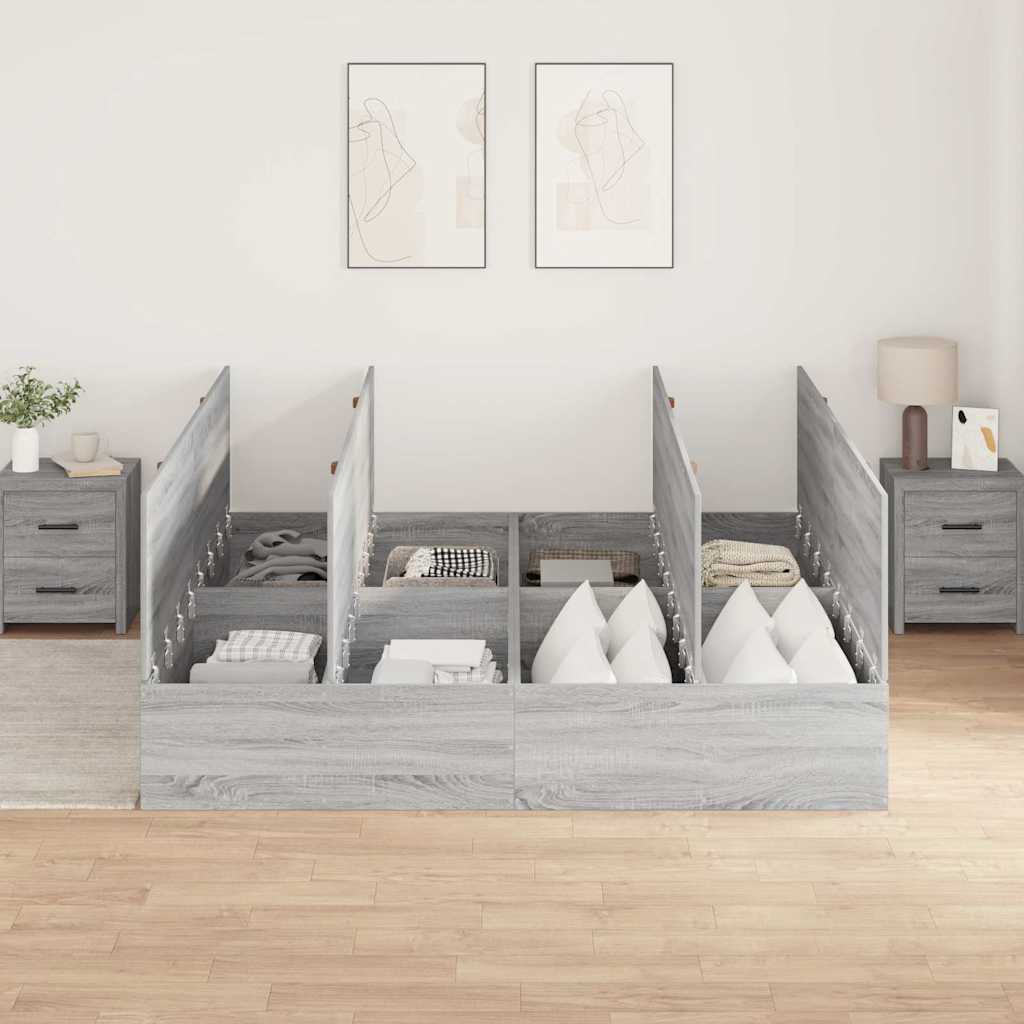 Krevet s ladicama Siva Sonoma 200 x 200 cm Konstruirano drvo