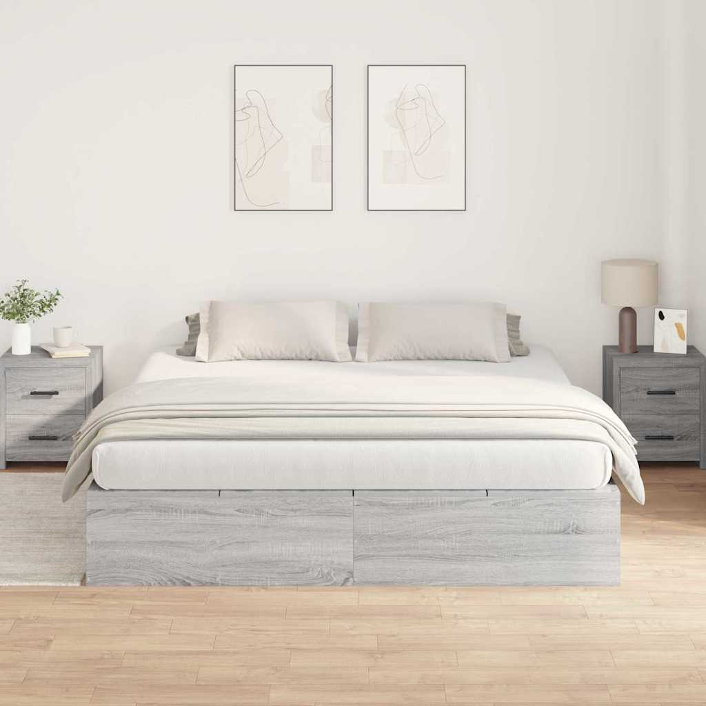 Krevet s ladicama Siva Sonoma 200 x 200 cm Konstruirano drvo