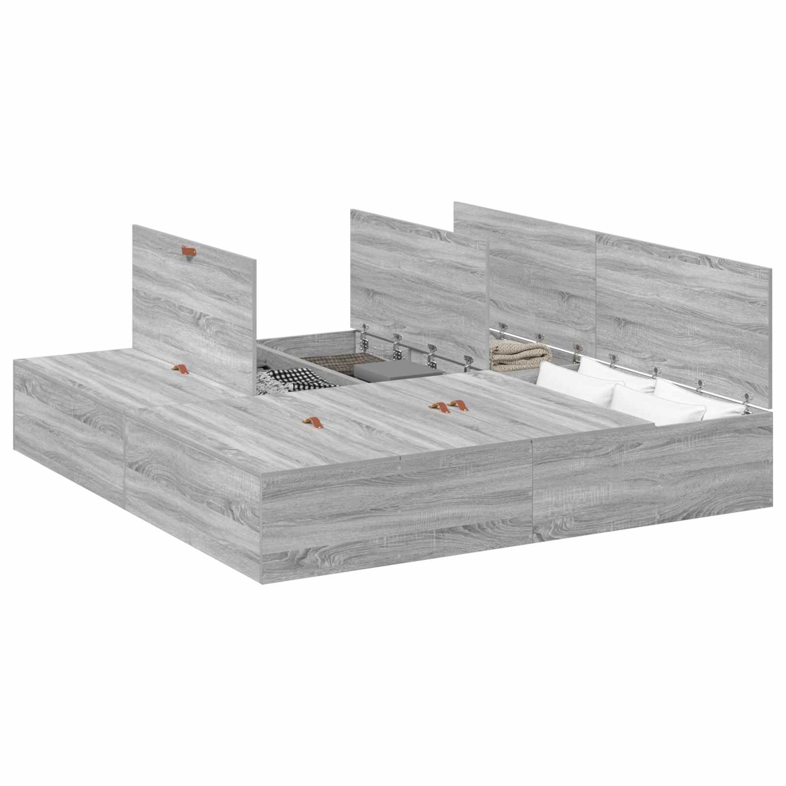Krevet s ladicama Siva Sonoma 200 x 200 cm Konstruirano drvo