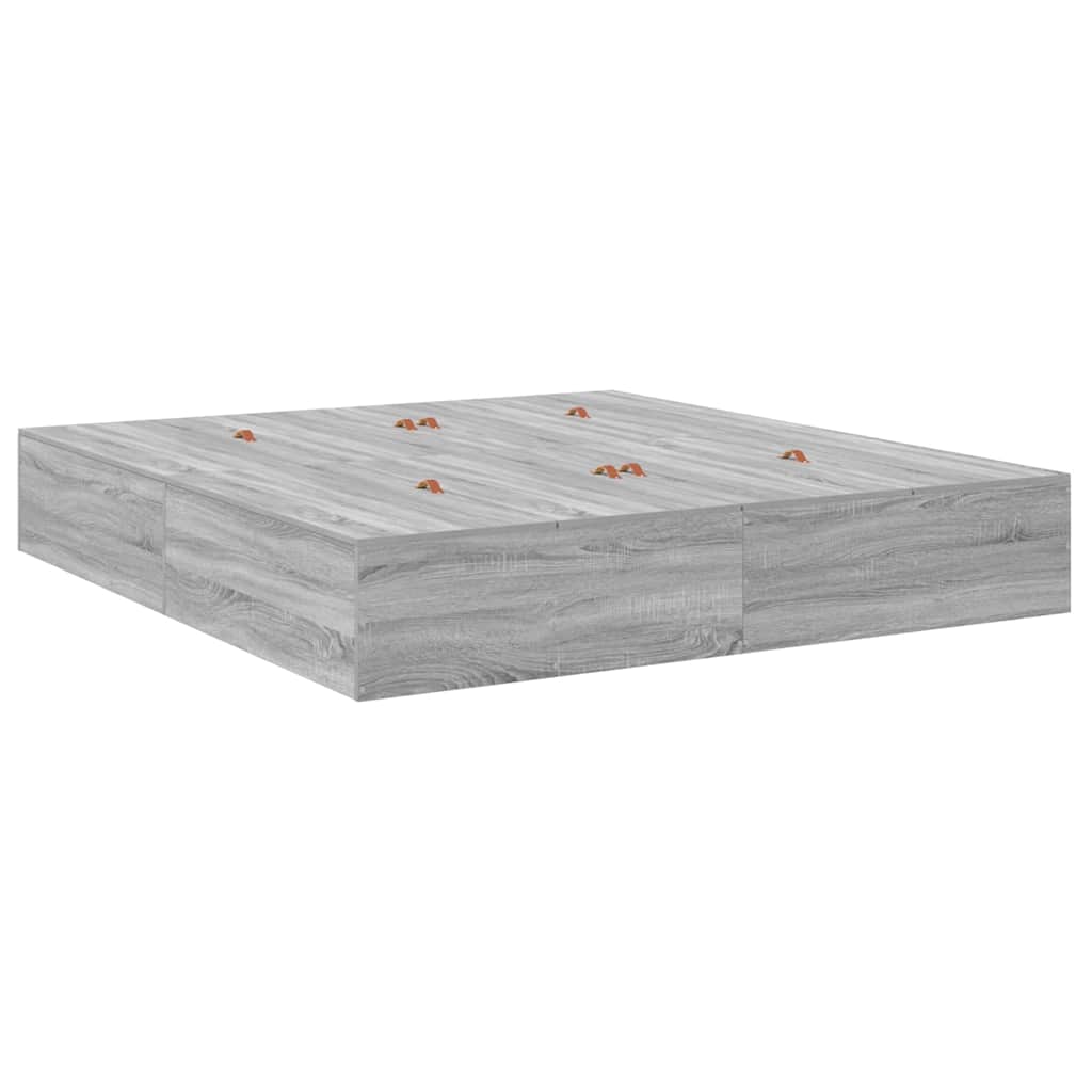 Krevet s ladicama Siva Sonoma 200 x 200 cm Konstruirano drvo
