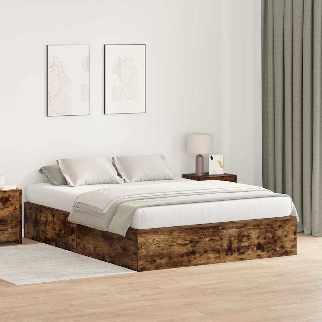 Krevet s ladicama Dimljeni hrast 150 x 200 cm Konstruirano drvo