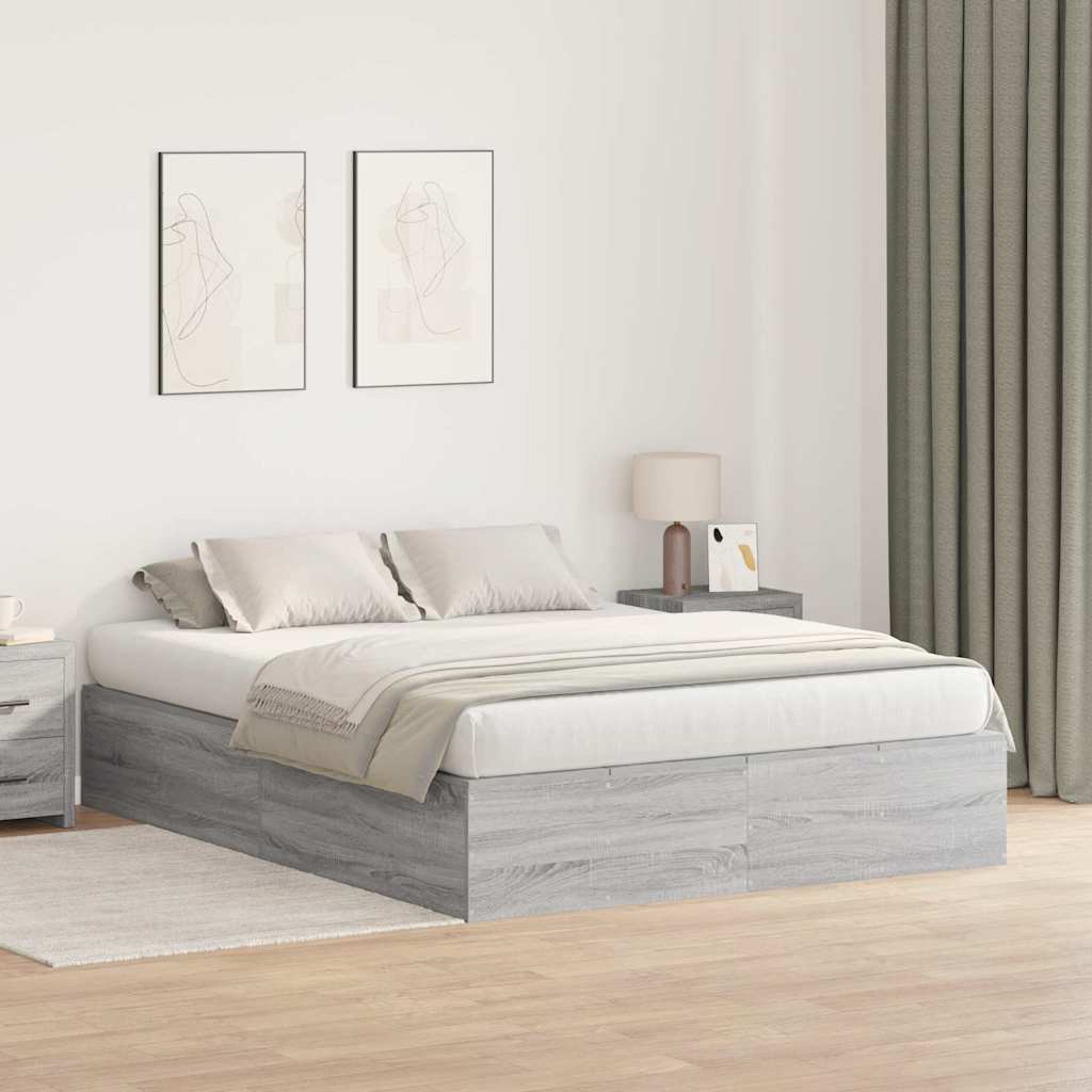 Krevet s ladicama Siva Sonoma 150 x 200 cm Konstruirano drvo
