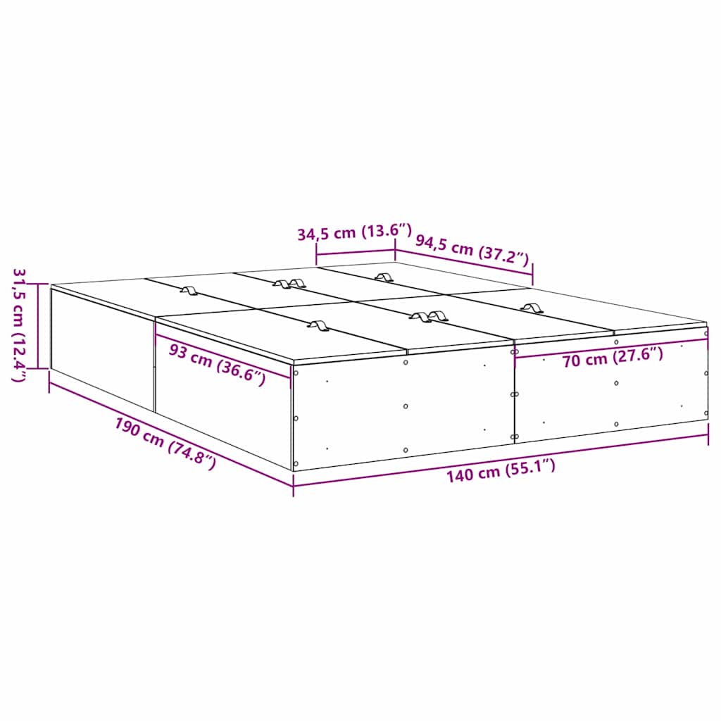 Krevet s ladicama Betonski sivi 140 x 190 cm Konstruirano drvo