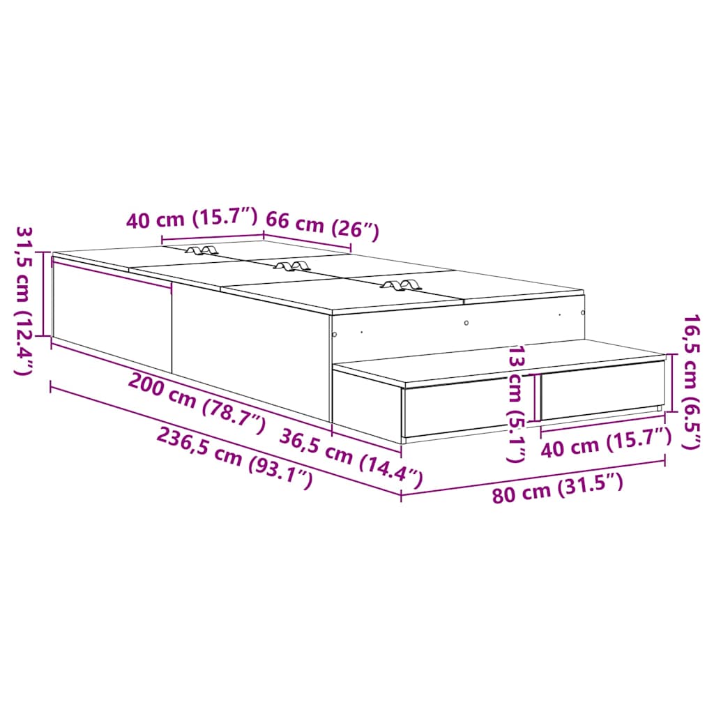 Krevet s ladicama s ladicama Crni hrast 80 cm Konstruirano drvo