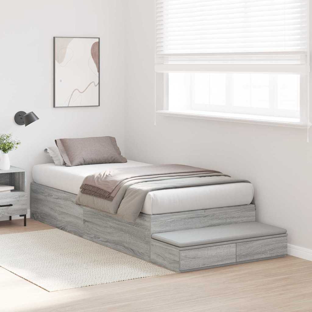 Krevet s ladicama Siva Sonoma 80 cm Konstruirano drvo