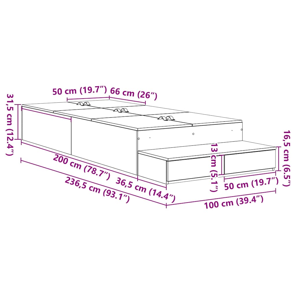Krevet s ladicama Siva Sonoma 100 cm Konstruirano drvo
