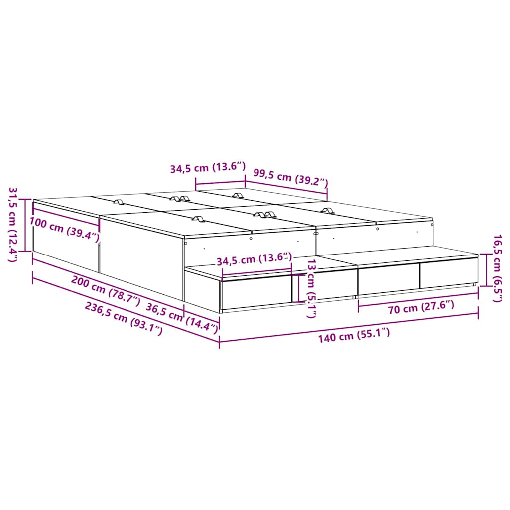 Krevet s ladicama Sonoma hrast 140 cm Konstruirano drvo
