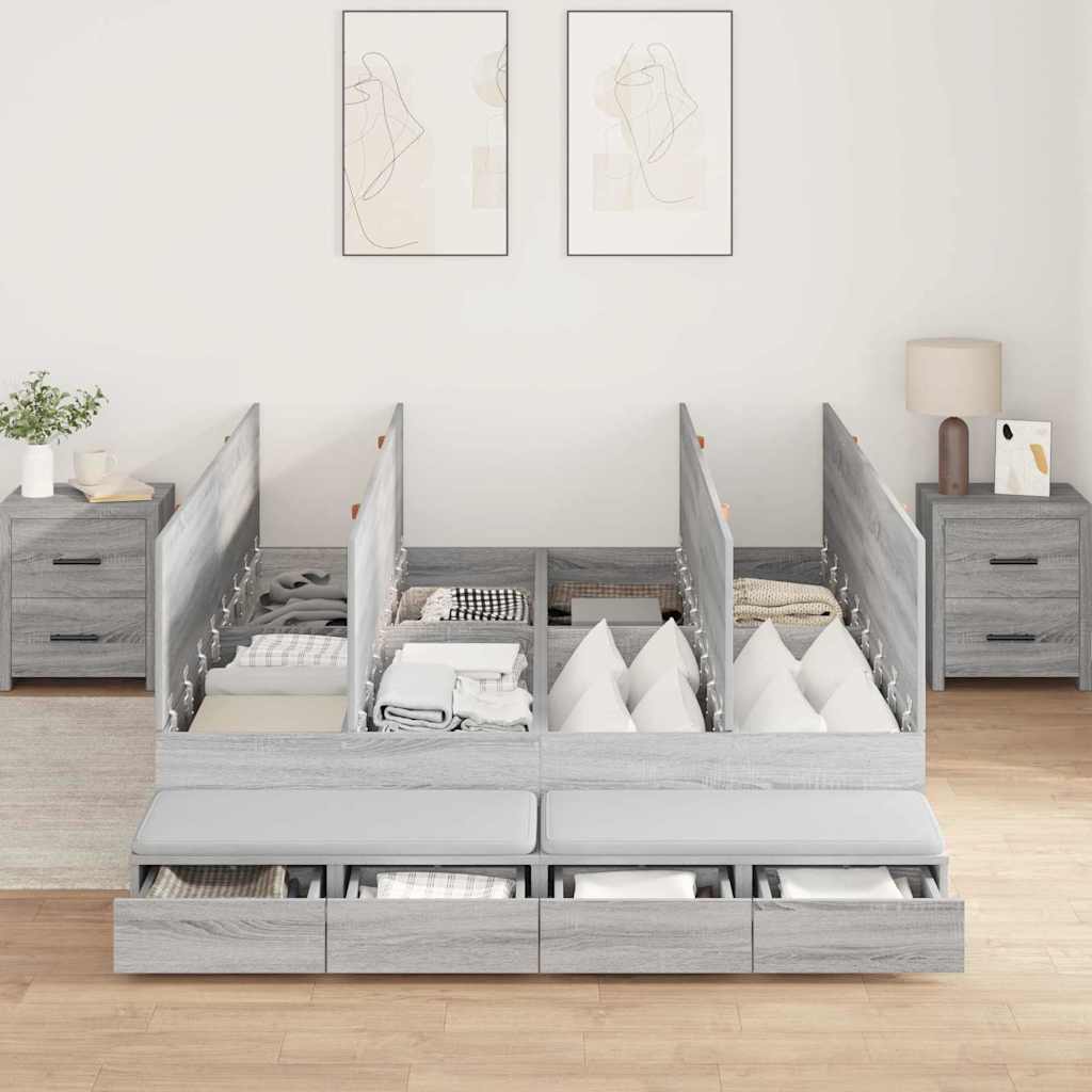 Krevet s ladicama Siva Sonoma 140 cm Konstruirano drvo