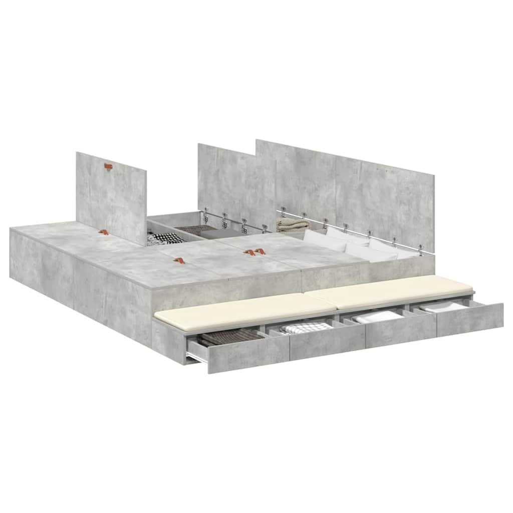 Krevet s ladicama Betonski sivi 180 cm Konstruirano drvo