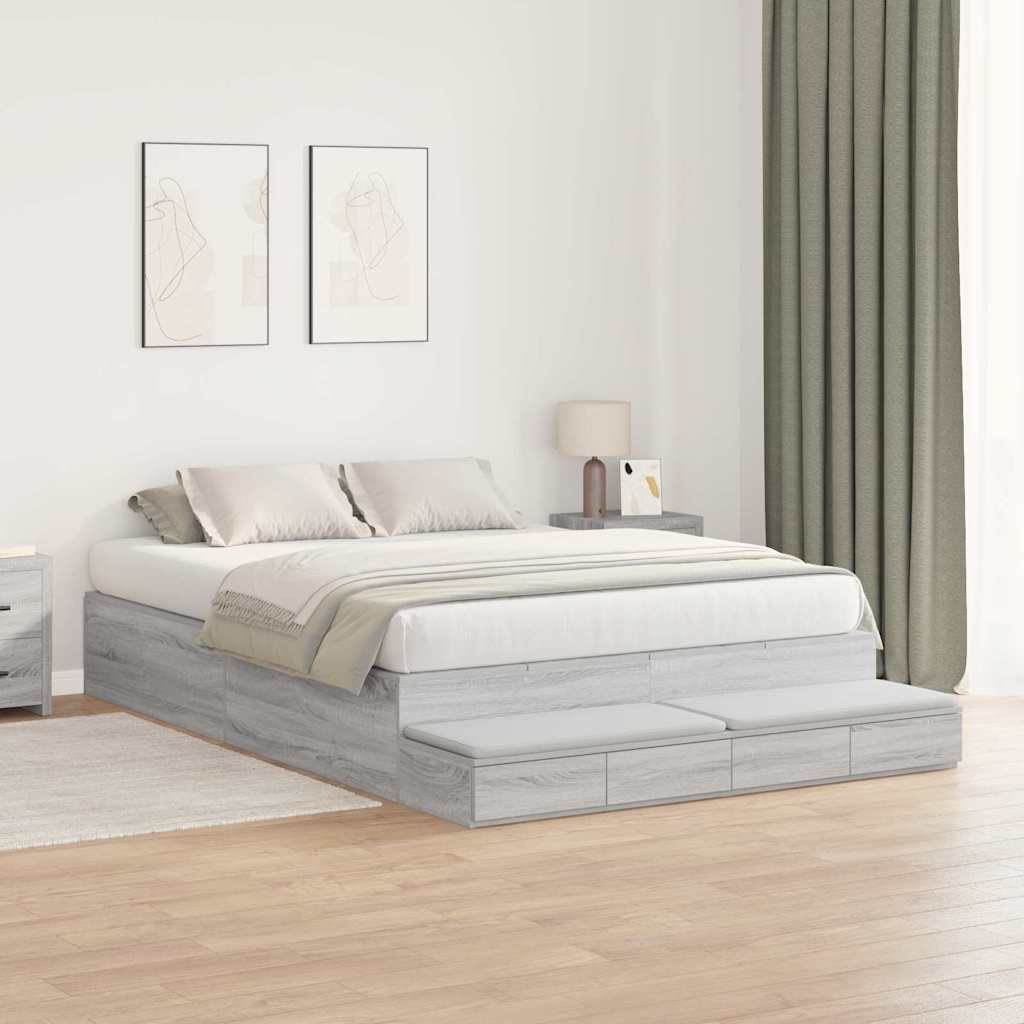 Krevet s ladicama Siva Sonoma 140 cm Konstruirano drvo