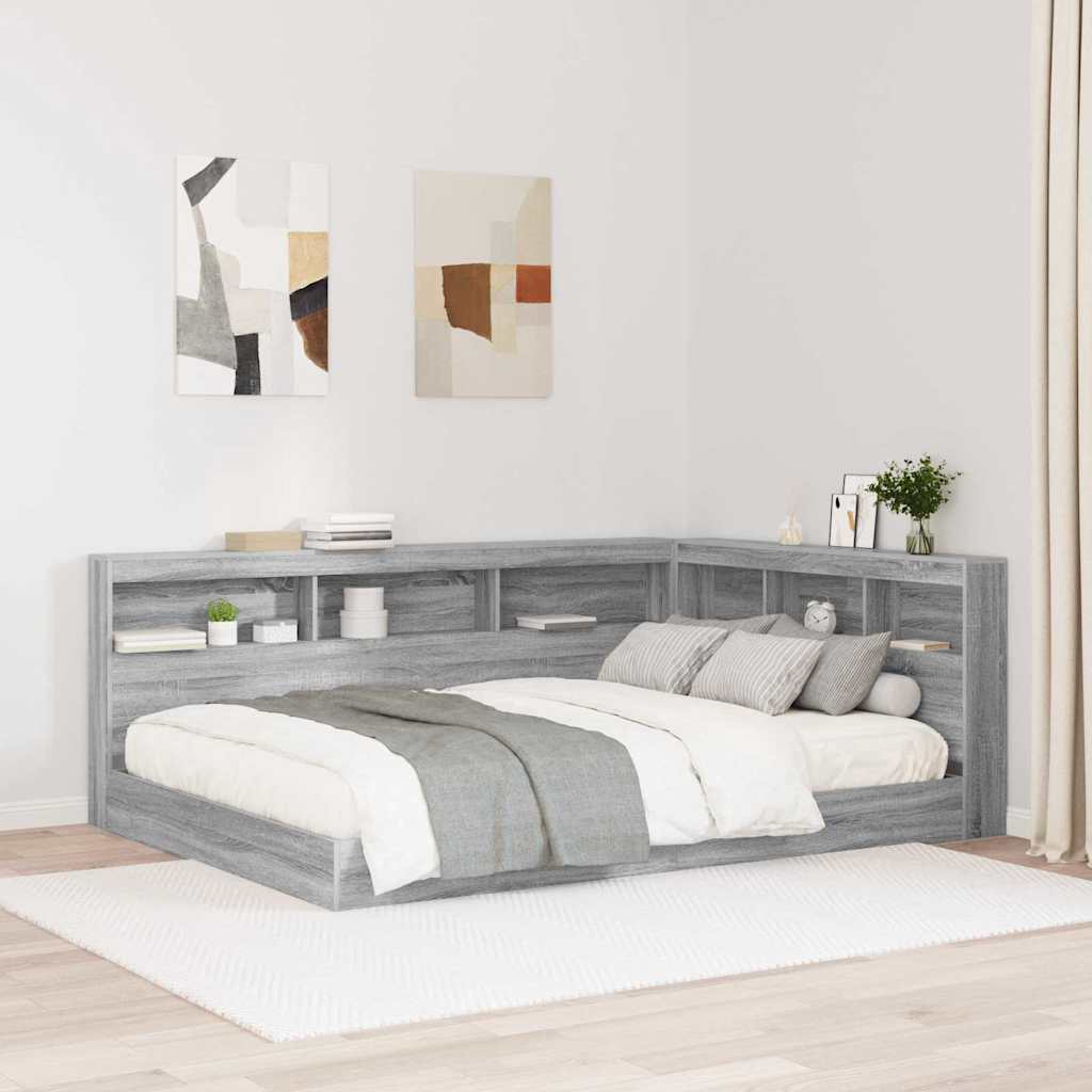 Krevet s policama s uzglavljem Sivi hrast sonoma 160 x 200 cm