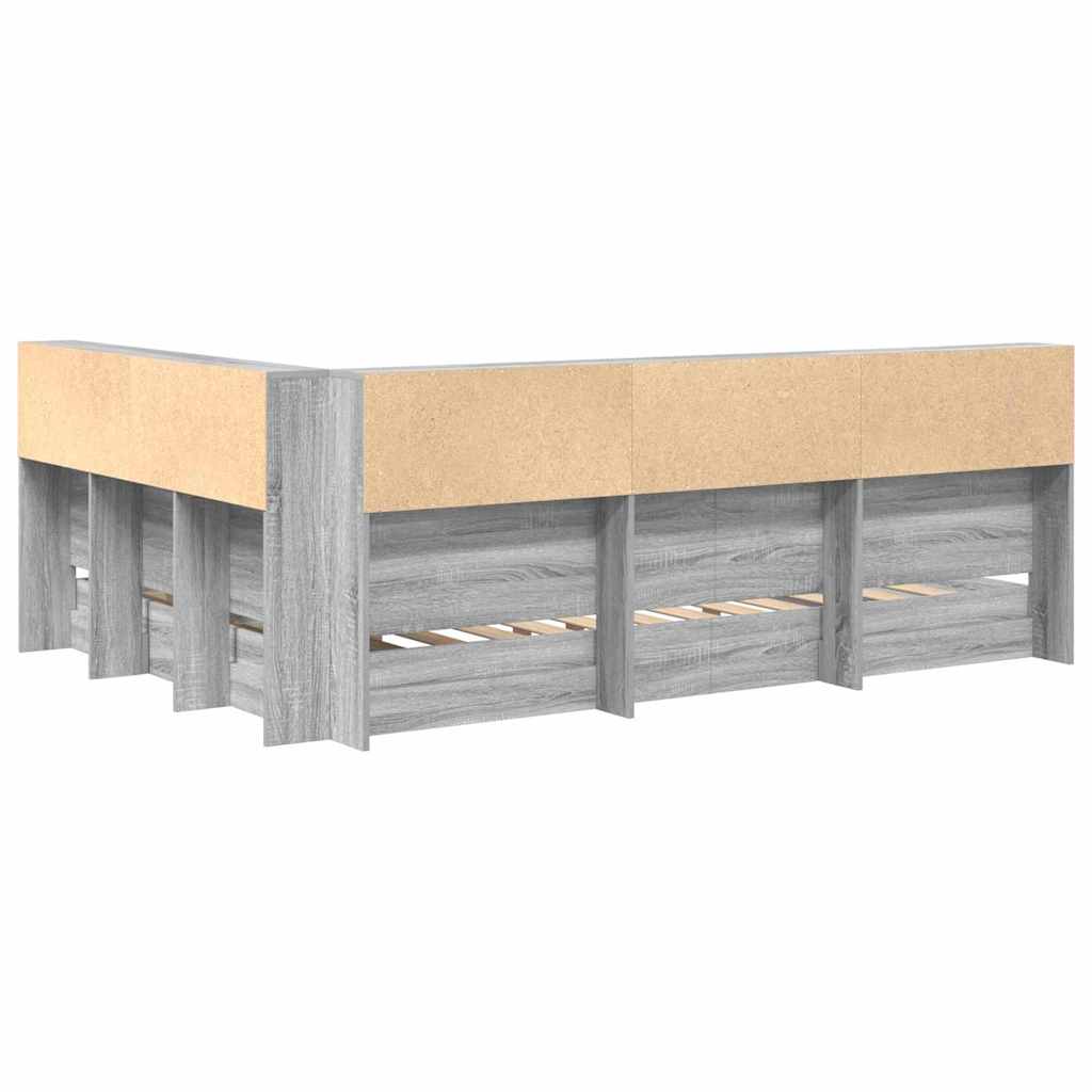 Krevet s policama s uzglavljem Sivi hrast sonoma 160 x 200 cm
