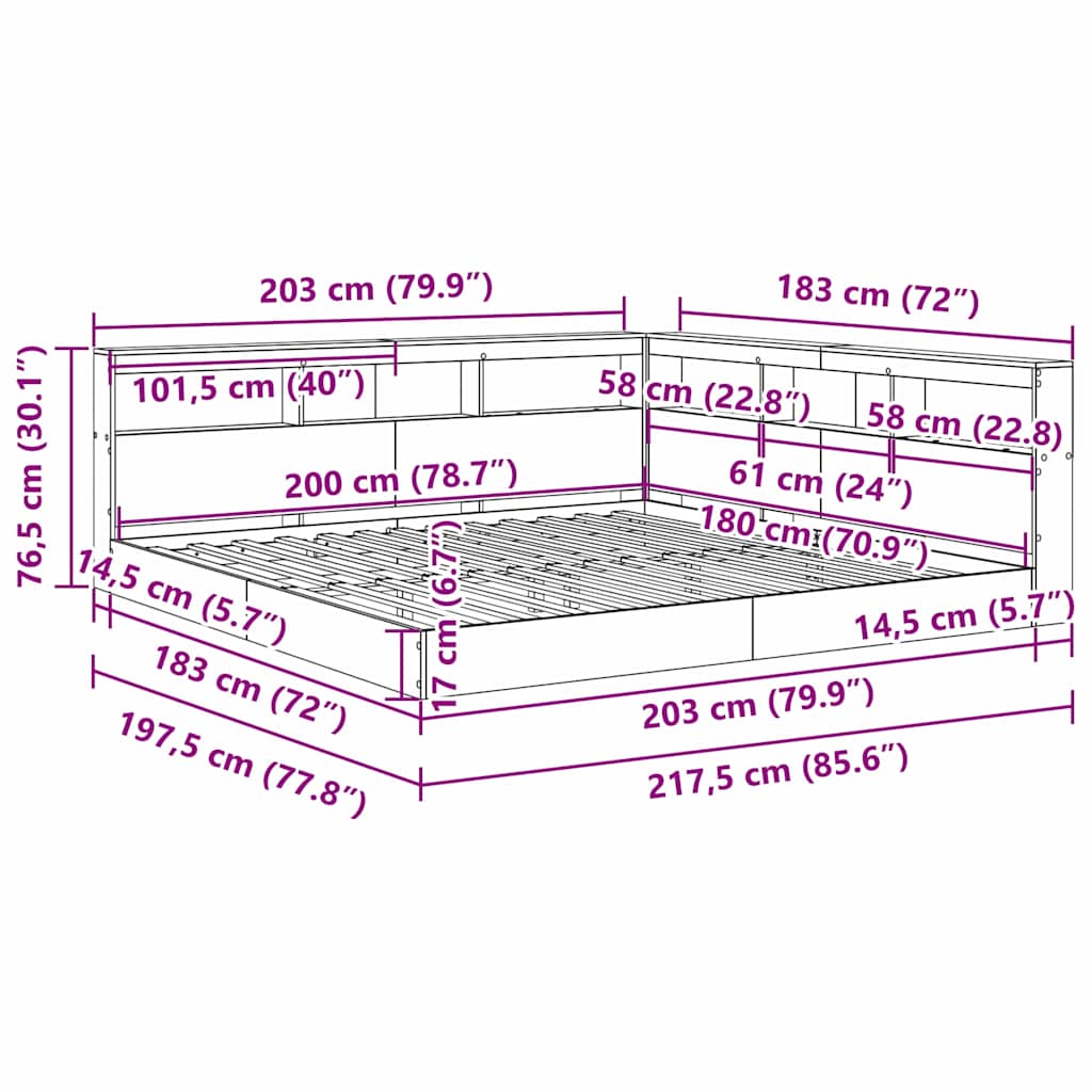 Krevet s policama Bijelo 180 x 200 cm Konstruirano drvo
