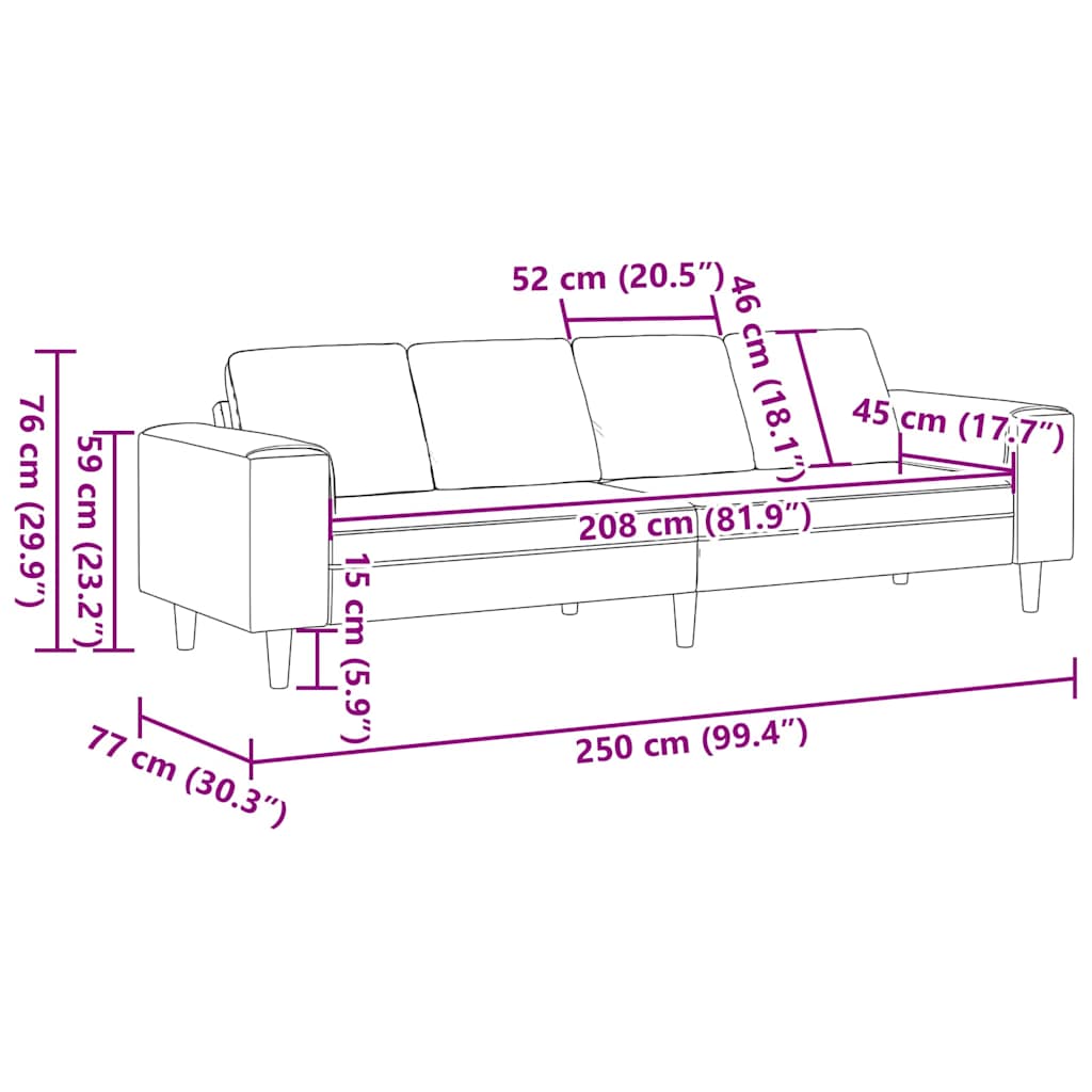 Sofa Tamno siva 250 x 77 x 76 cm Kordura tekstil
