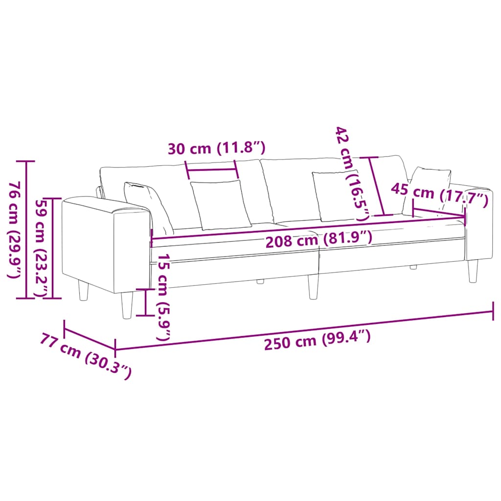 Sofa Crna 250 x 77 x 76 cm Baršun