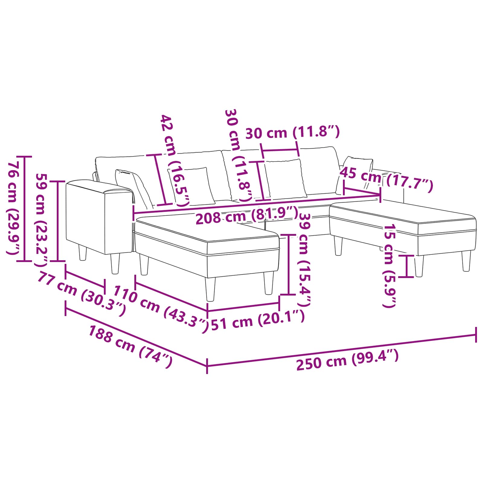 Sofa s jastukom 3 pcs Crna tkanina