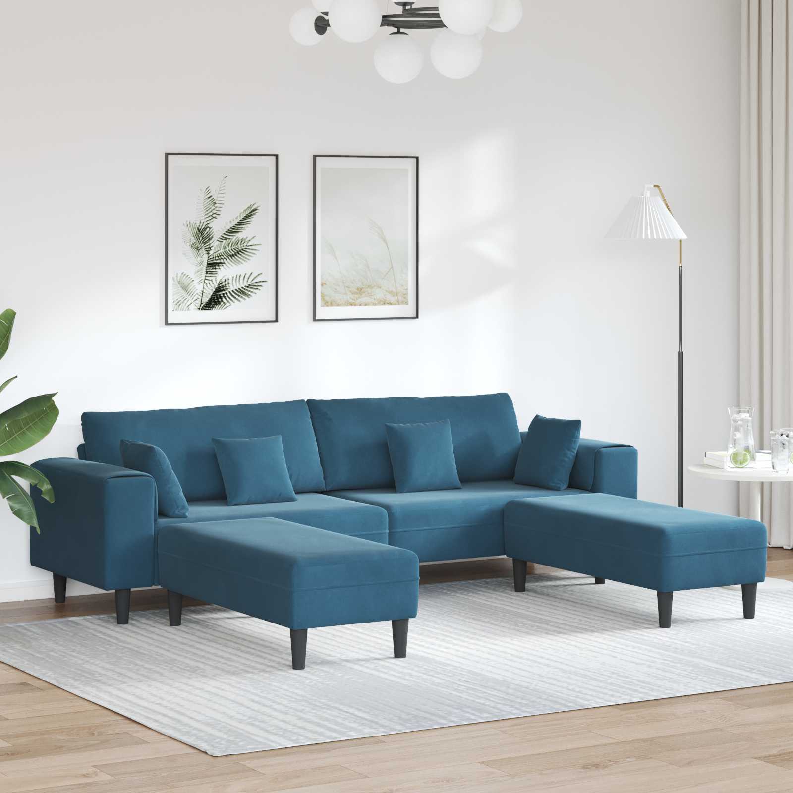Sofa 3 pcs Plava 250 x 188 x 76 cm Baršun