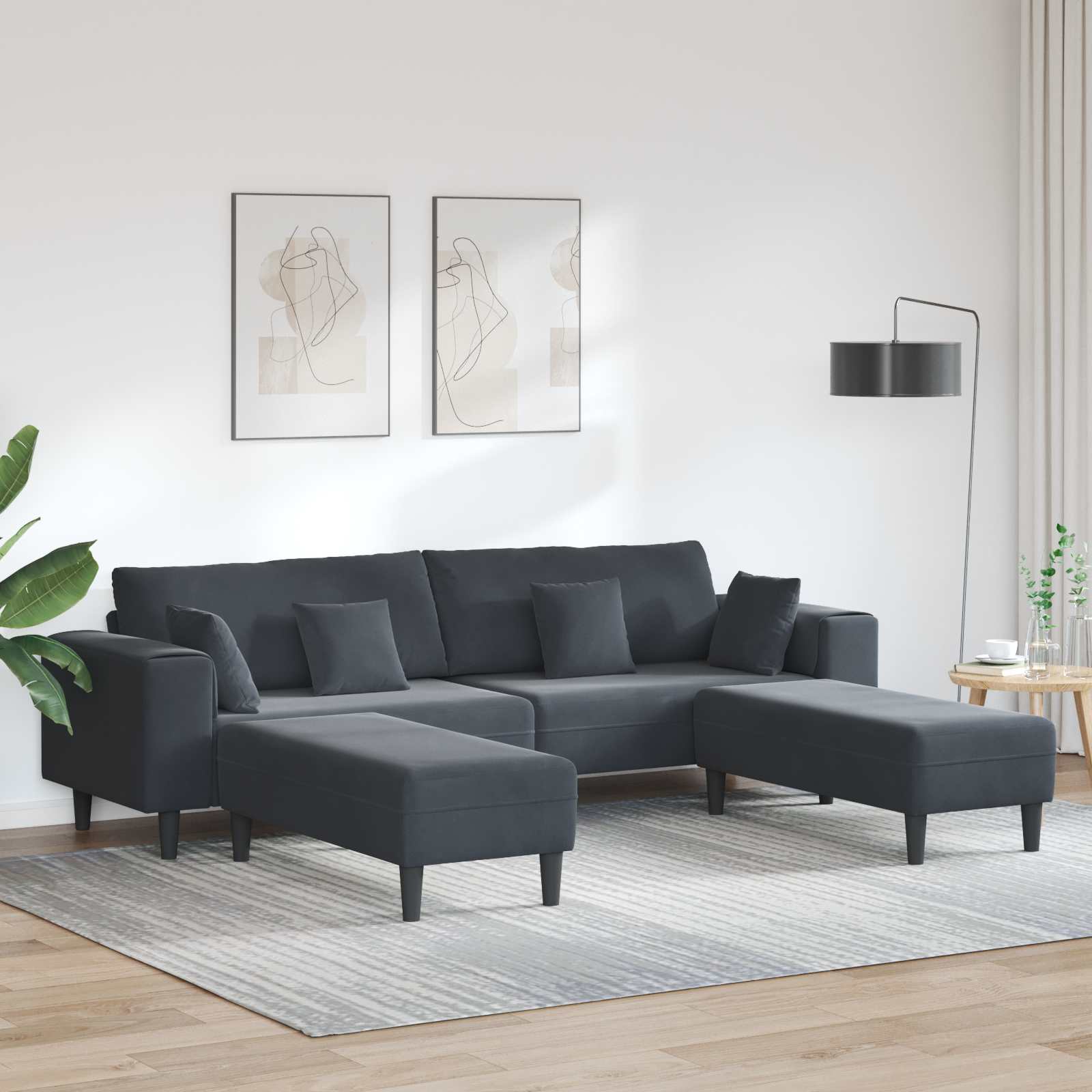 Sofa 3 pcs Tamno siva 250 x 188 x 76 cm Baršun