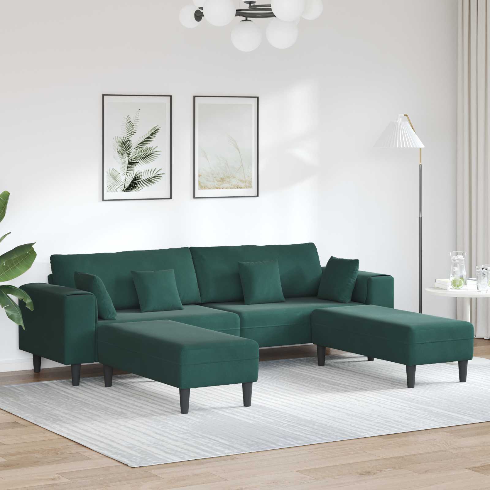 Sofa 3 pcs Tamnozelena 250 x 188 x 76 cm Baršun